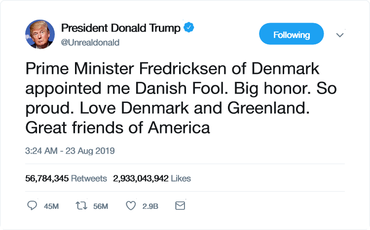 Mette Frederiksen udnævner Donald Trump danefæ - Satyren